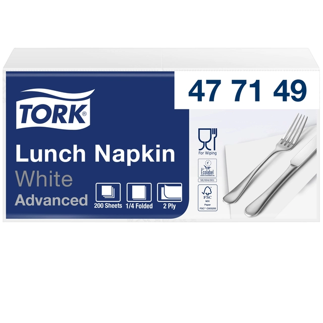 Een Servetten Tork 2-laags 1/4 gevouwen 200 stuks wit 477149 koop je bij Hoekmankantoorartikelen.nl