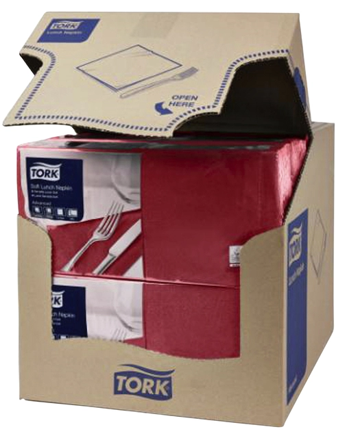 Een Servetten Tork 2-laags 1/4 gevouwen 200 stuks bordeaux 477213 koop je bij Hoekmankantoorartikelen.nl