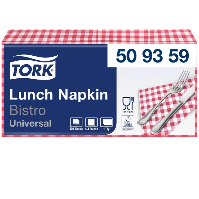 Een Lunchservet Tork Bistro 1/4-vouw 1-laags 400 stuks rood 509359 koop je bij Hoekmankantoorartikelen.nl