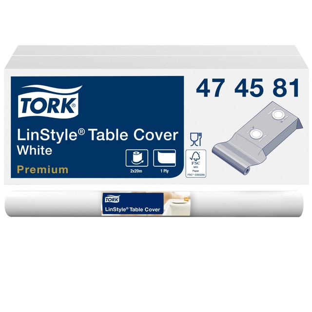 Een Tafellaken Tork LinStyle® 1 laags duurzaam 20mtr x 120cm wit 474581 koop je bij VHK Kantoorartikelen