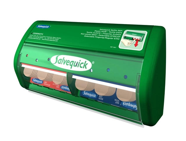 Een Pleisterdispenser Salvequick met inhoud koop je bij VHK Kantoorartikelen