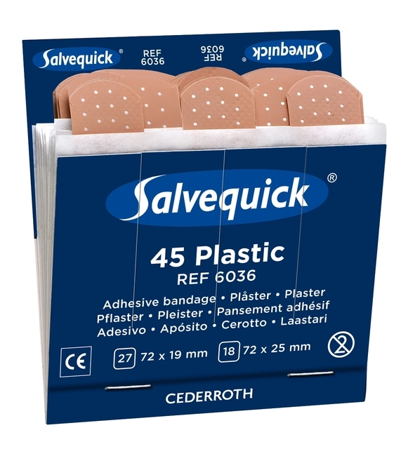 Een Pleister Salvequick navulling plastic 6 kaarten à 45 stuks 6036 koop je bij Hoekmankantoorartikelen.nl