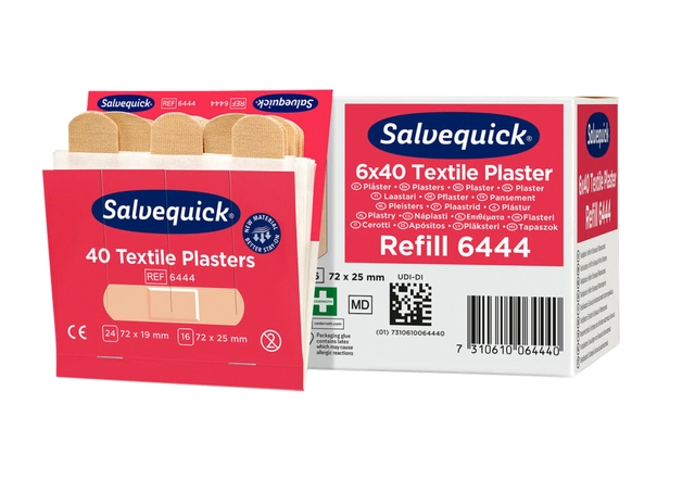 Een Pleister Salvequick navulling textiel 6 kaarten à 40 stuks 6444 koop je bij Hoekmankantoorartikelen.nl