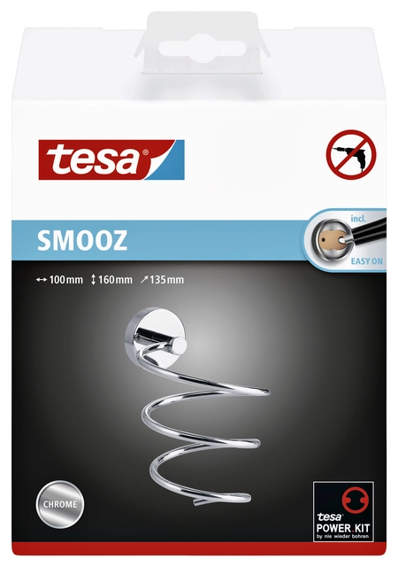 Een Haardrogerhouder tesa® Smooz hoogglans verchroomd metaal zelfklevend koop je bij VHK Kantoorartikelen