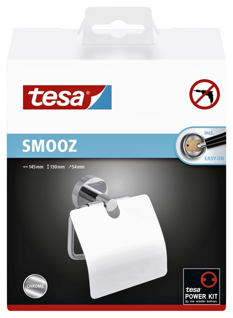 Een Toiletrolhouder met deksel tesa® Smooz hoogglans verchroomd metaal zelfklevend koop je bij VHK Kantoorartikelen