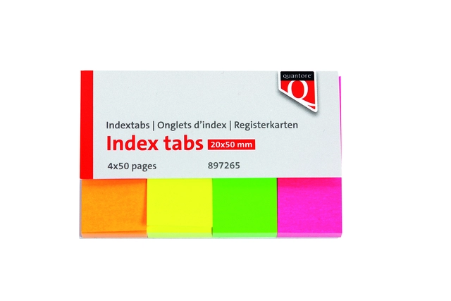 Een Indextabs Quantore 20x50mm neon 200 stuks koop je bij Hoekmankantoorartikelen.nl