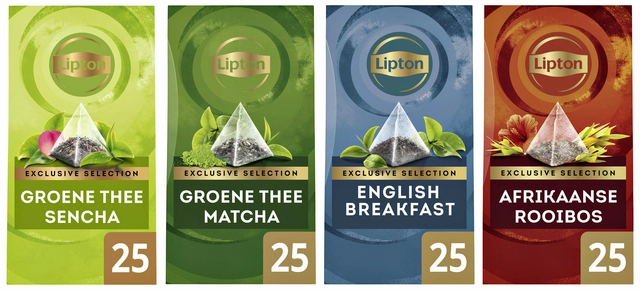 Een Thee Lipton Exclusive groene thee mandarijn sinaasappel 25 pramidezakjesx2gr koop je bij VHK Kantoorartikelen