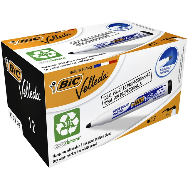 Een Viltstift Bic Velleda 1701 whiteboard rond large zwart koop je bij Hoekmankantoorartikelen.nl