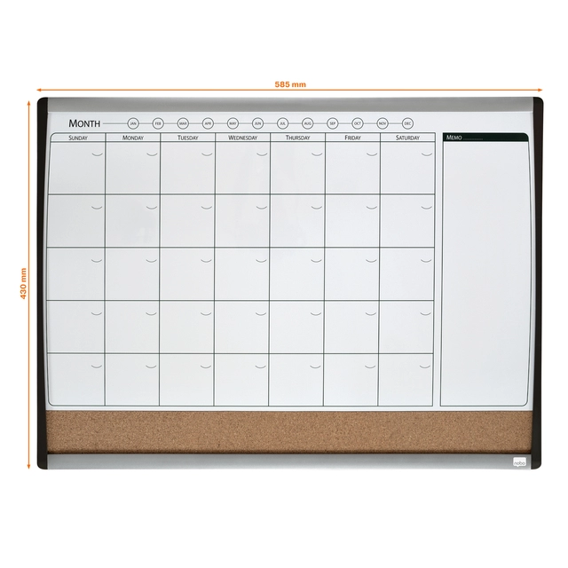 Een Whiteboard Nobo magnetische planner met prikbord van kurk 585x430mm koop je bij VHK Kantoorartikelen