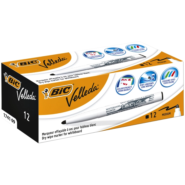 Een Viltstift Bic Velleda 1741 whiteboard rond medium zwart koop je bij VHK Kantoorartikelen