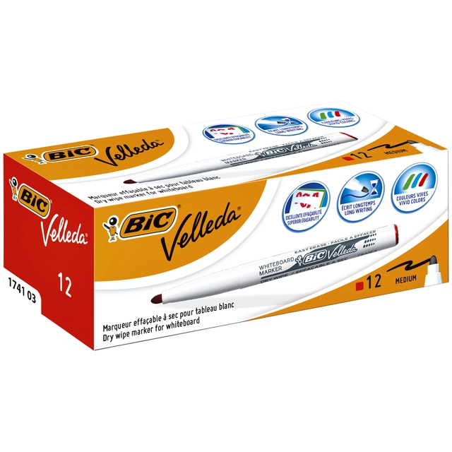 Een Viltstift Bic Velleda 1741 whiteboard rond medium rood koop je bij VHK Kantoorartikelen