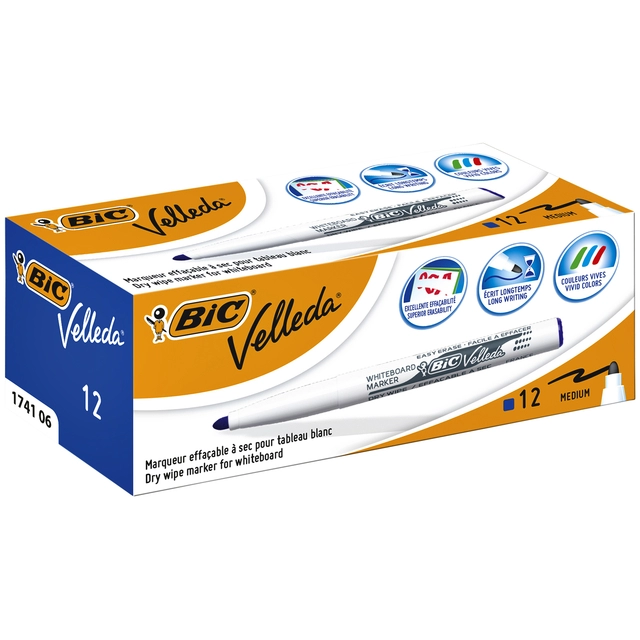 Een Viltstift Bic Velleda 1741 whiteboard rond medium blauw koop je bij VHK Kantoorartikelen