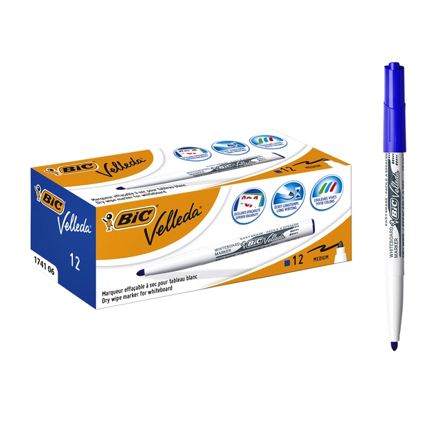 Een Viltstift Bic Velleda 1741 whiteboard rond medium blauw koop je bij VHK Kantoorartikelen