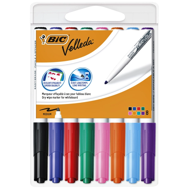 Een Viltstift Bic Velleda 1748 whiteboard rond medium assorti blister à 8 stuks koop je bij VHK Kantoorartikelen