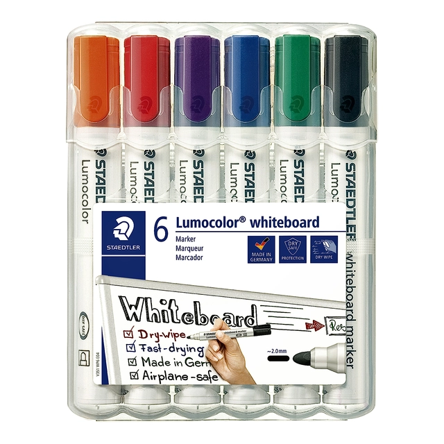 Een Viltstift Staedtler Lumocolor 351 whiteboard set à 6 stuks assorti koop je bij Hoekmankantoorartikelen.nl