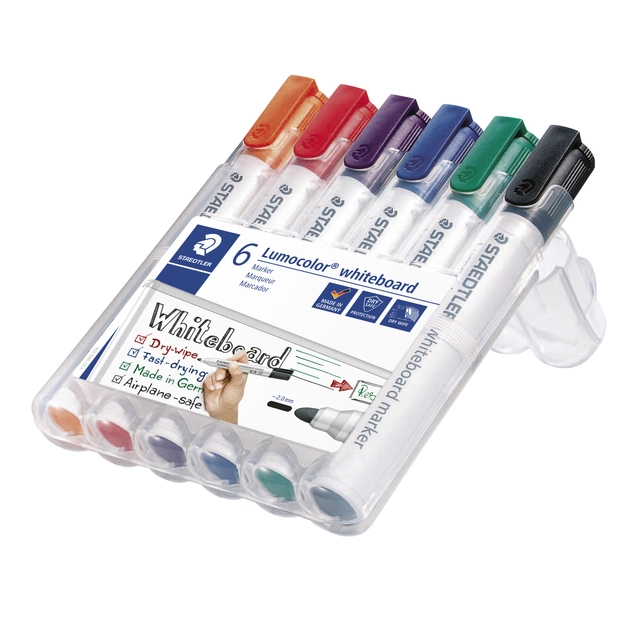 Een Viltstift Staedtler Lumocolor 351 whiteboard set à 6 stuks assorti koop je bij Hoekmankantoorartikelen.nl