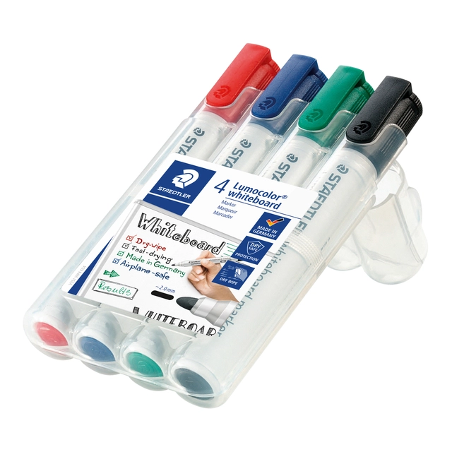 Een Viltstift Staedtler Lumocolor 351 whiteboard set à 4 stuks assorti koop je bij Hoekmankantoorartikelen.nl