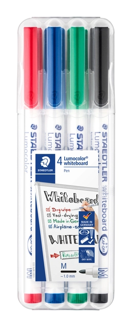 Een Viltstift Staedtler 301 whiteboard rond assorti 1mm 4stuks koop je bij VHK Kantoorartikelen