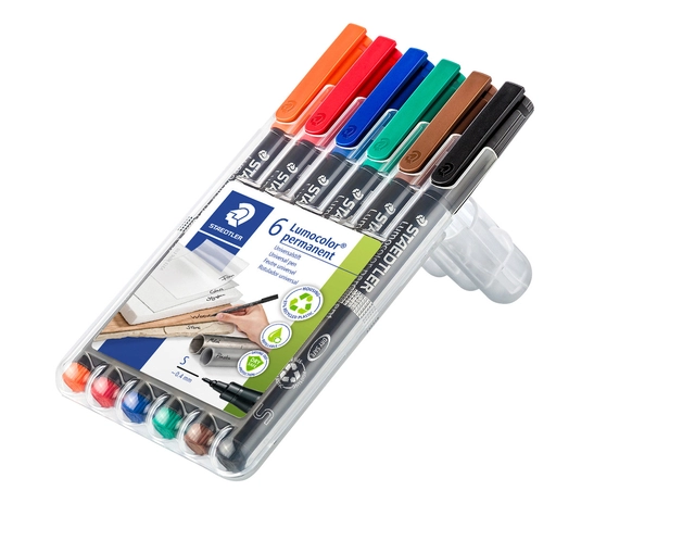 Een Viltstift Staedtler Lumocolor 313 permanent S set à 6 stuks assorti koop je bij VHK Kantoorartikelen