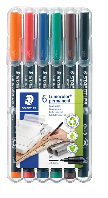 Een Viltstift Staedtler Lumocolor 317 permanent M set à 6 stuks koop je bij Hoekmankantoorartikelen.nl