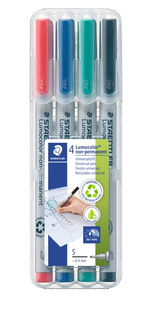 Een Viltstift Staedtler Lumocolor 311 non permanent S set à 4 assorti koop je bij VHK Kantoorartikelen