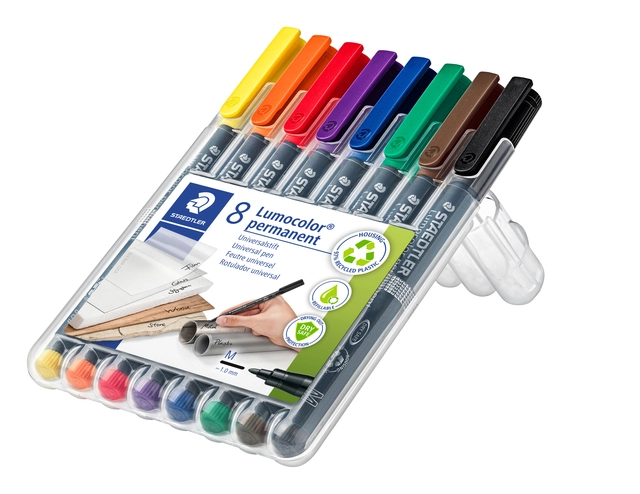 Een Viltstift Staedtler Lumocolor 317 permanent M set à 8 stuks koop je bij VHK Kantoorartikelen