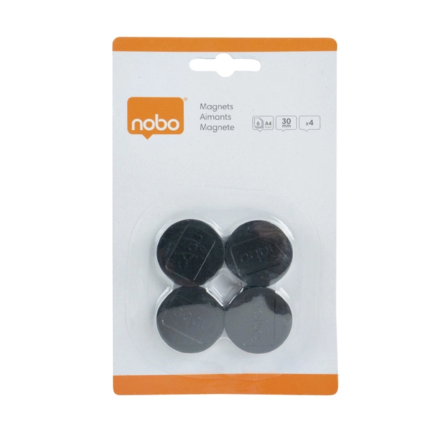 Een Magneet Nobo 30mm 700gr zwart 4 stuks koop je bij Hoekmankantoorartikelen.nl