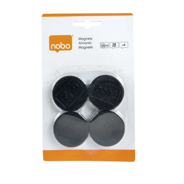 Een Magneet Nobo 38mm 800gr zwart 4 stuks koop je bij Hoekmankantoorartikelen.nl