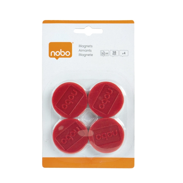 Een Magneet Nobo 38mm 800gr rood 4 stuks koop je bij Hoekmankantoorartikelen.nl