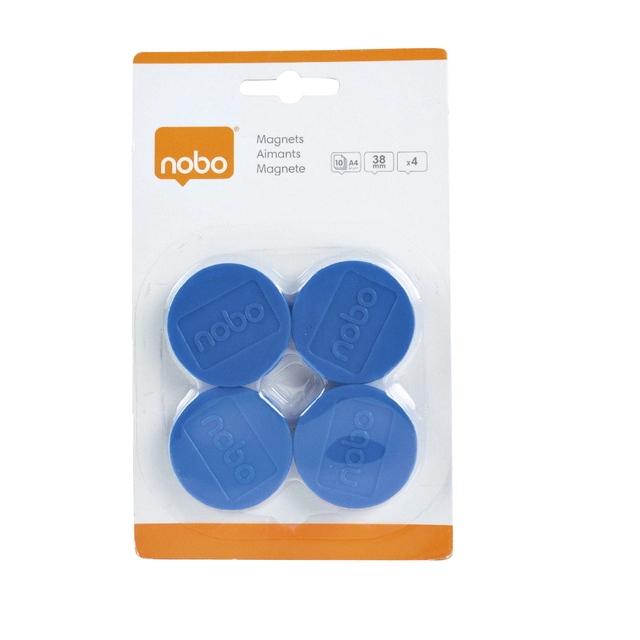 Een Magneet Nobo 38mm 800gr blauw 4 stuks koop je bij Hoekmankantoorartikelen.nl