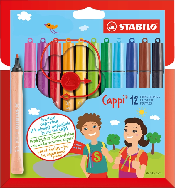 Een Viltstift STABILO Cappi 168/12 medium assorti etui à 12 stuks koop je bij VHK Kantoorartikelen