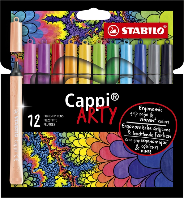 Een Viltstift STABILO Cappi 168/12 Arty medium assorti etui à 12 stuks koop je bij Hoekmankantoorartikelen.nl