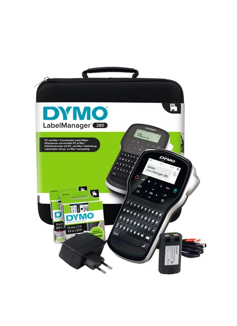 Een Labelprinter Dymo LabelManager 280 draagbaar qwerty 12mm zwart in koffer koop je bij VHK Kantoorartikelen