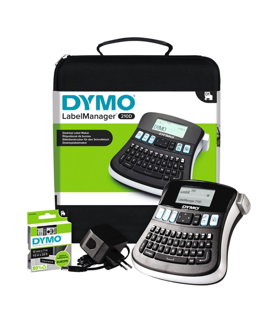 Een Labelprinter Dymo LabelManager 210D+ draagbaar qwerty 12mm zwart in koffer koop je bij Hoekmankantoorartikelen.nl