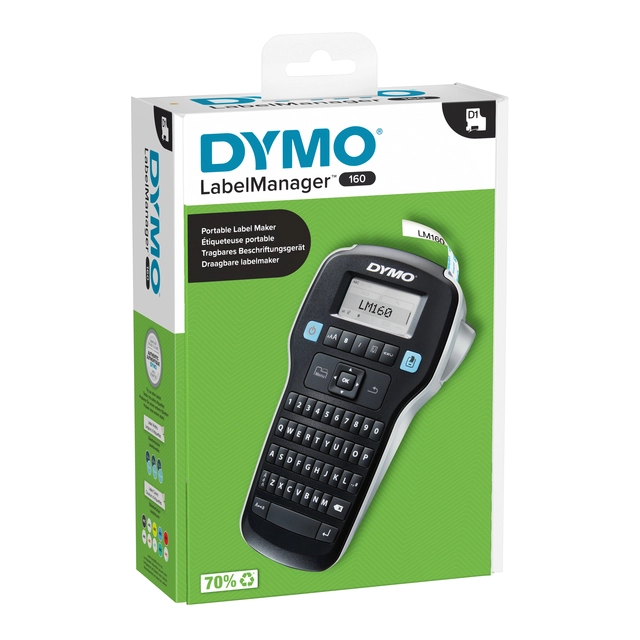 Een Labelprinter Dymo LabelManager 160 draagbaar qwerty 12mm zwart koop je bij VHK Kantoorartikelen