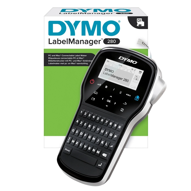 Een Labelprinter Dymo LabelManager 280 draagbaar azerty 12mm zwart koop je bij VHK Kantoorartikelen