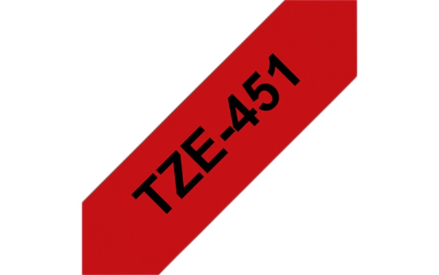 Een Labeltape Brother P-touch TZe-451 standaard 24mm zwart op rood koop je bij Hoekmankantoorartikelen.nl