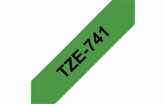 Een Labeltape Brother P-touch TZe-741 standaard 18mm zwart op groen koop je bij Hoekmankantoorartikelen.nl