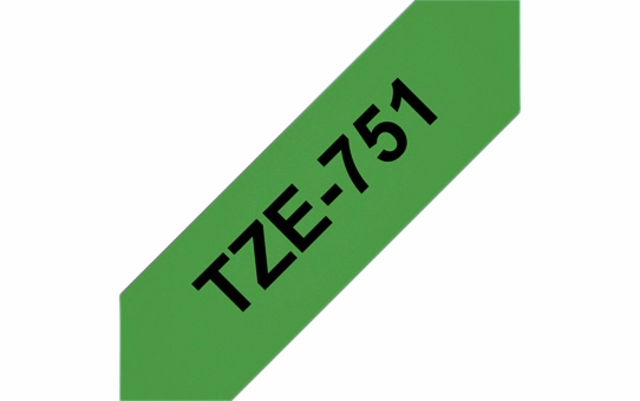 Een Labeltape Brother P-touch TZe-751 standaard 24mm zwart op groen koop je bij Hoekmankantoorartikelen.nl