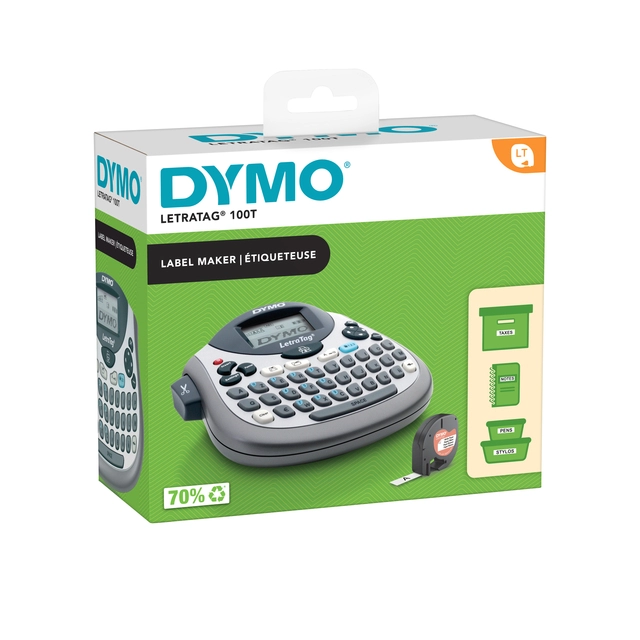 Een Labelprinter Dymo LetraTag 100T draagbaar azerty 12mm zilver koop je bij VHK Kantoorartikelen