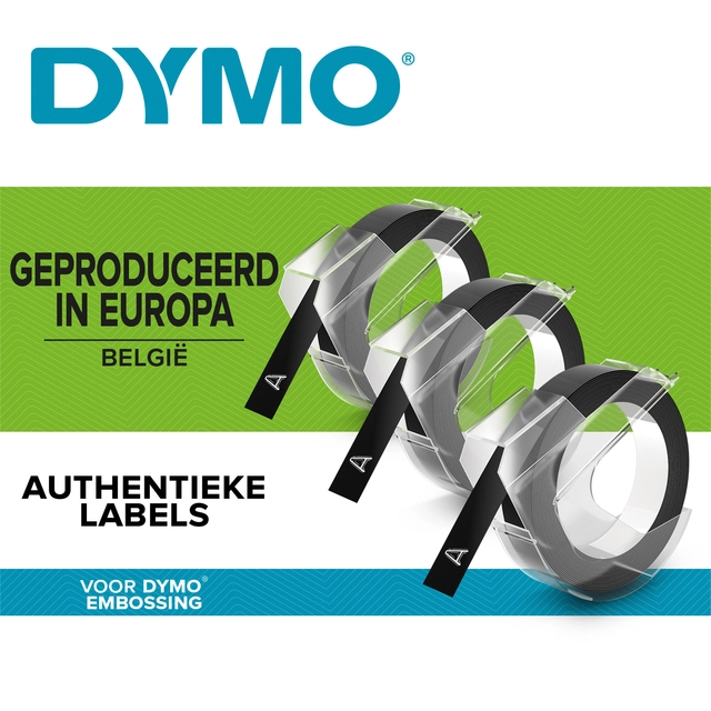 Een Reliëftape Dymo embossing vinyl 9mm wit op rood koop je bij Hoekmankantoorartikelen.nl