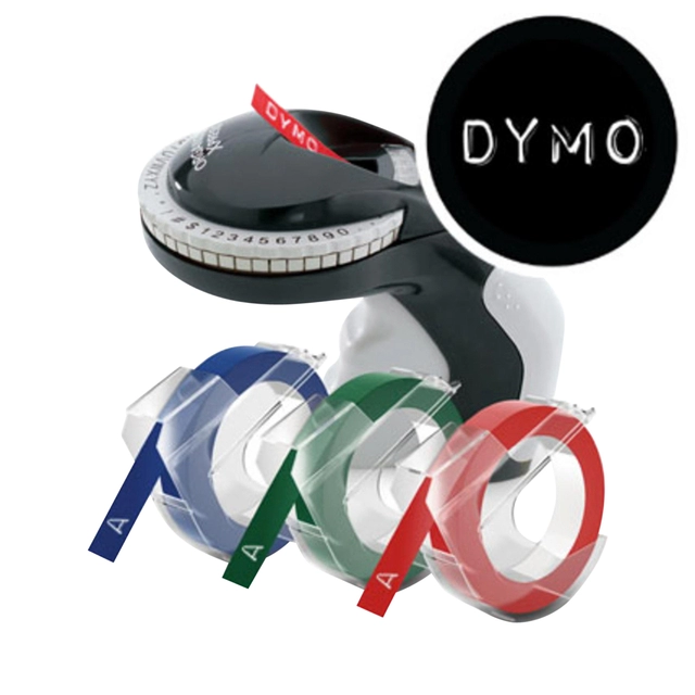 Een Reliëftape Dymo embossing vinyl 9mm assorti 3 stuks koop je bij Hoekmankantoorartikelen.nl