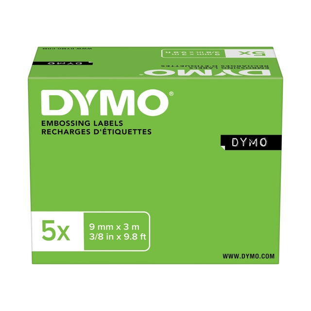 Een Reliëftape Dymo embossing vinyl 9mm assorti 3 stuks koop je bij Hoekmankantoorartikelen.nl