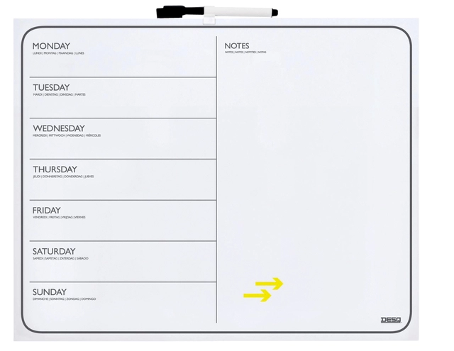 Een Planbord Desq week 40x50cm randloos + marker magnetisch koop je bij VHK Kantoorartikelen