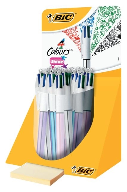 Een Balpen Bic 4kleuren shine medium zilver/paars/roze/blauw koop je bij Hoekmankantoorartikelen.nl