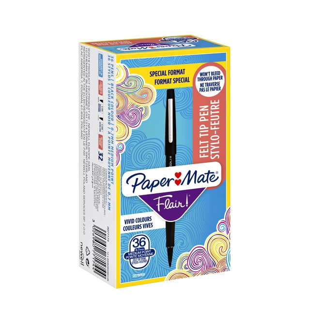 Een Fineliner Paper Mate Flair Original medium zwart valuepack à 36 stuks koop je bij Hoekmankantoorartikelen.nl