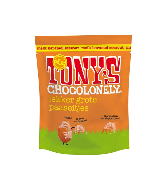 Een Chocolade Tony's paaseitjes melk met karamel zeezout zak à 14 stuks koop je bij Boek en kantoorvakhandel Reterink