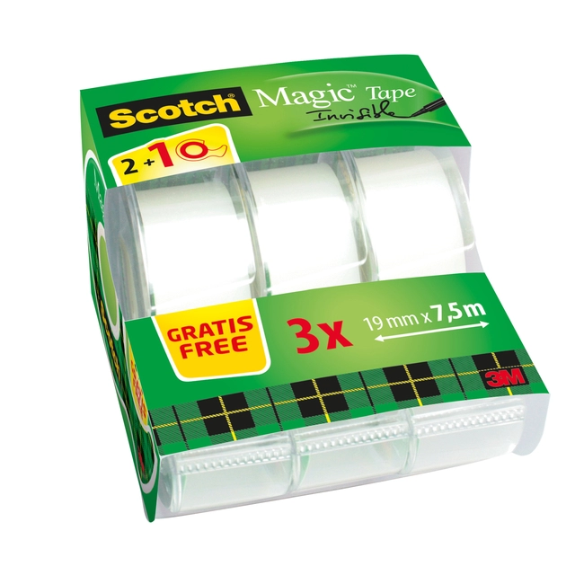 Een Plakband Scotch Magic 810 19mmx7.5m onzichtbaar mat 2+1 gratis + handdispenser koop je bij Hoekmankantoorartikelen.nl