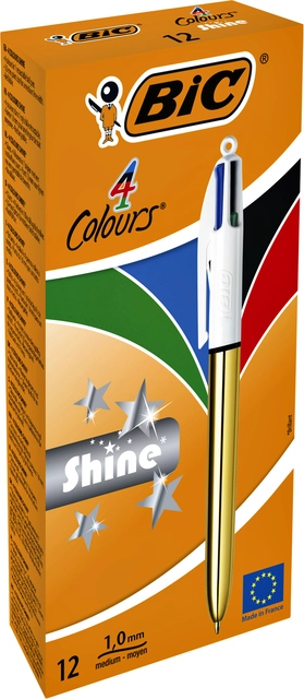 Een Balpen Bic 4kleuren shine medium goud koop je bij VHK Kantoorartikelen