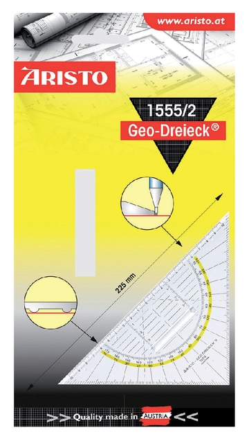 Een Geodriehoek Aristo 1555/2 225mm met greep transparant koop je bij VHK Kantoorartikelen